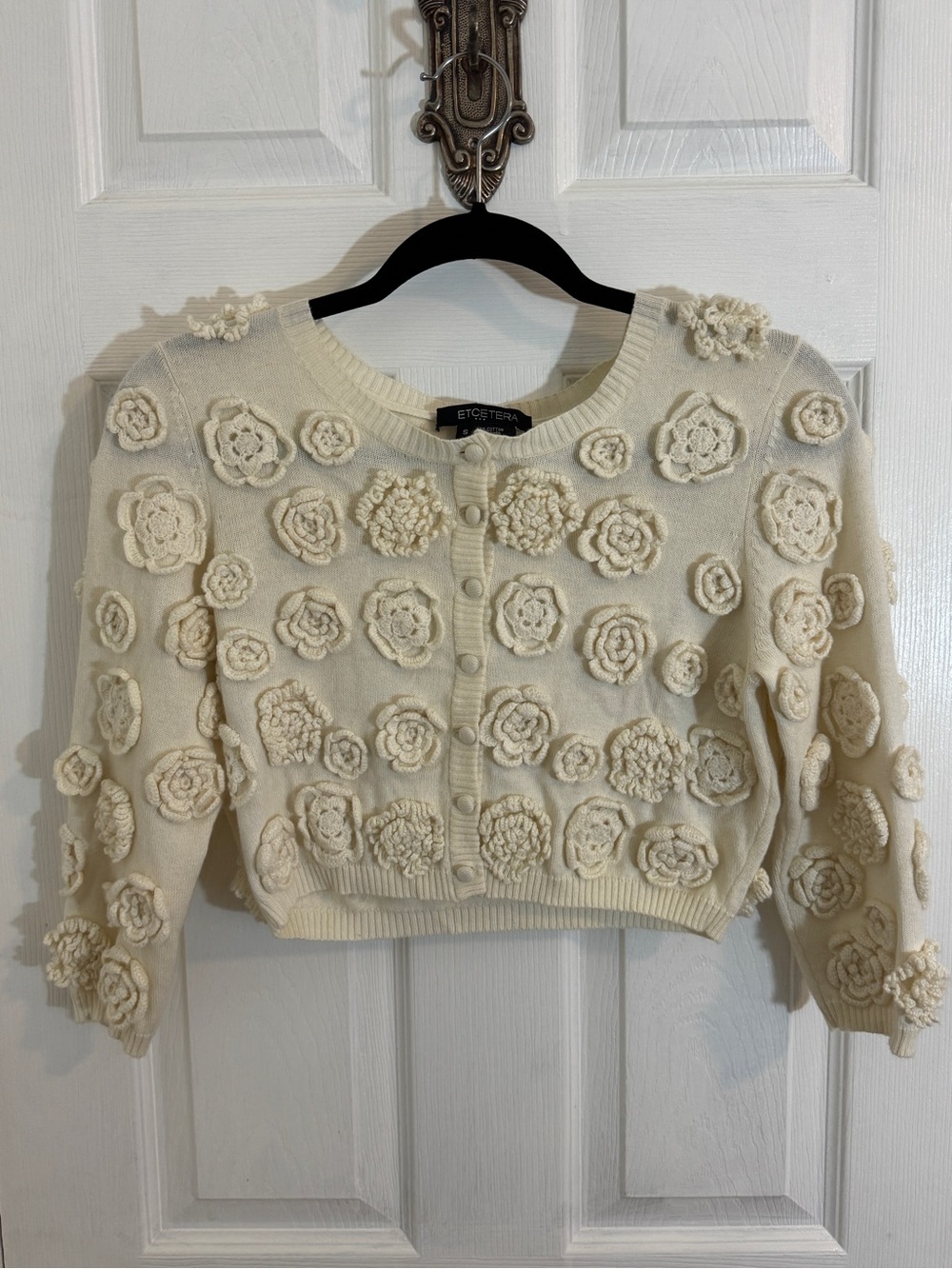 Etcetera Cream Floral Appliqué Cropped Cardigan